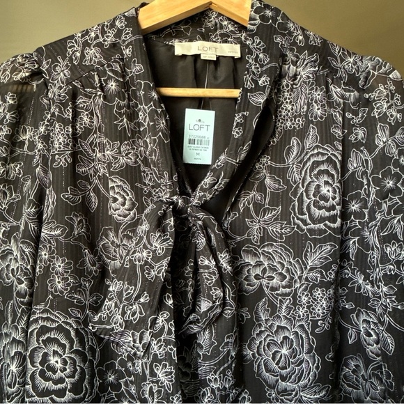 Loft Women’s Etched Floral Bow Flounce Dress Black/white Size MP NWT $89.95 - Picture 5 of 9